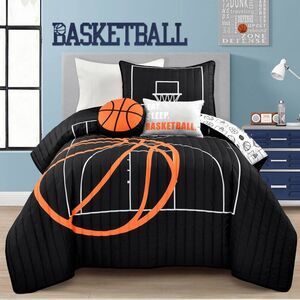 Lush Decor - 4pc Twin Kids' Basketball Game Quilt Set Black - L Black
